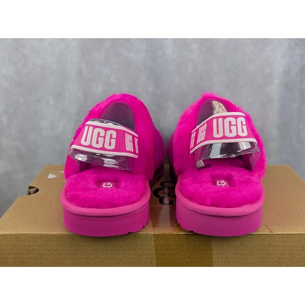 UGG Kids Fluff Yeah Clog Rock Rose Pink Elastic Slingback Sandals Size 4